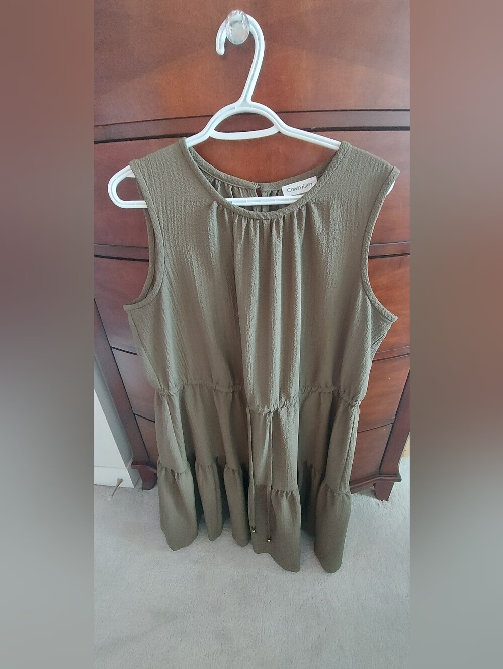 Calvin Klein Olive Green Sleeveless Tiered Women's Dress